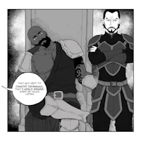 a black and white comic with two men sitting next to each other