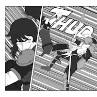 a black and white comic with a girl and a sword