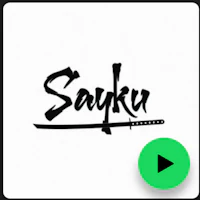 a square with the word sayku on it